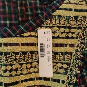 J Crew Holiday Tartan Blouse Embroidery TL NWT